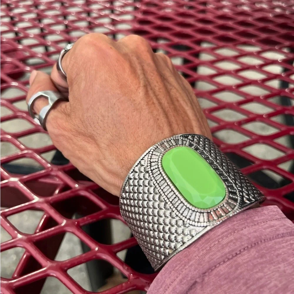 Lime Stone Silver Cuff Bracelet